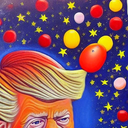 Image similar to a beautiful painting of donald trump as a jellybean in space, highly detailed