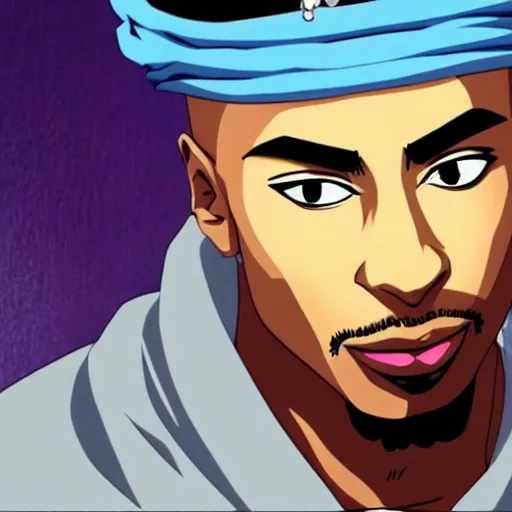 Image similar to Tupac Shakur, screenshot from a 2012s anime