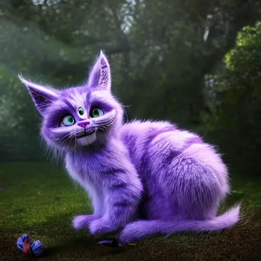 Prompt: full body pose, hyperrealistic photograph of the cheshire cat as a kitten, dim volumetric lighting, 8 k, octane beautifully detailed render, extremely hyper detailed, intricate, epic composition, cinematic lighting, masterpiece, trending on artstation, very very detailed, stunning, hdr, smooth, sharp focus, high resolution, award, winning photo, dslr, 5 0 mm