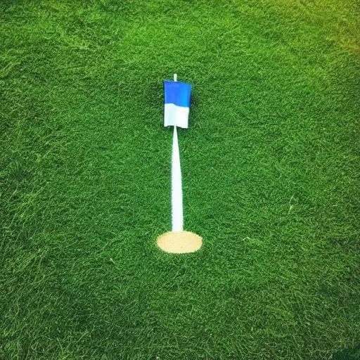 Prompt: “ hamster coming out of a golf hole, golf flag next to the hole, golf lawn ”