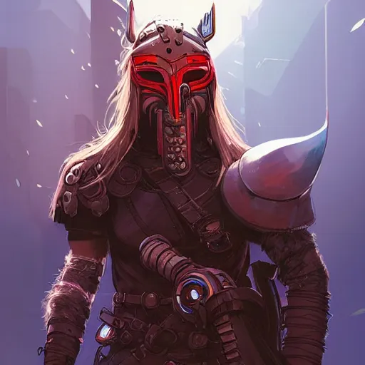 Image similar to cyberpunk viking helmet mask warrior goddess robot ninja fantasy, art gta 5 cover, official fanart behance hd artstation by jesper ejsing, by rhads, makoto shinkai and lois van baarle, ilya kuvshinov, ossdraws