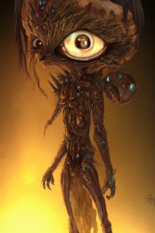 Prompt: a humanoid monster with crystals for eyes, highly detailed, digital art, sharp focus, trending on art station, amber, anime art style