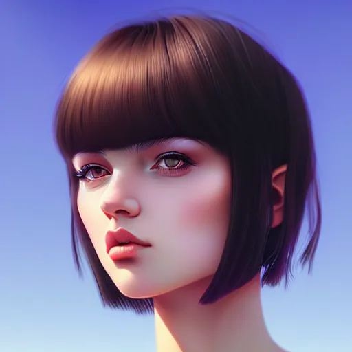 Prompt: close up a 😍 face female portrait, 25 years old in a scenic environment by Ilya Kuvshinov