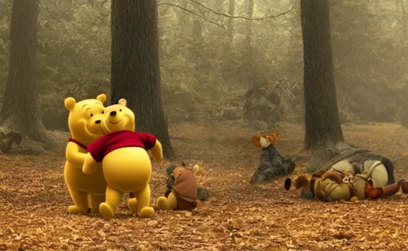 Image similar to a still of winnie the pooh in there will be blood ( 2 0 0 7 ), cinematic, very detailed, 8 k,