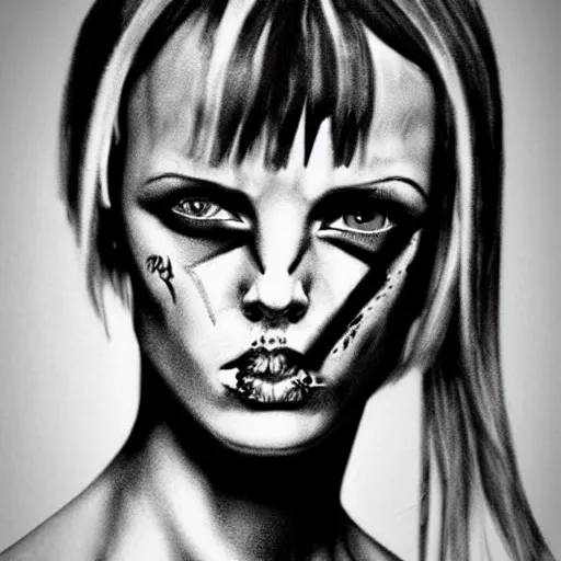 Image similar to black and white zeff art style die antwoord photo realistic