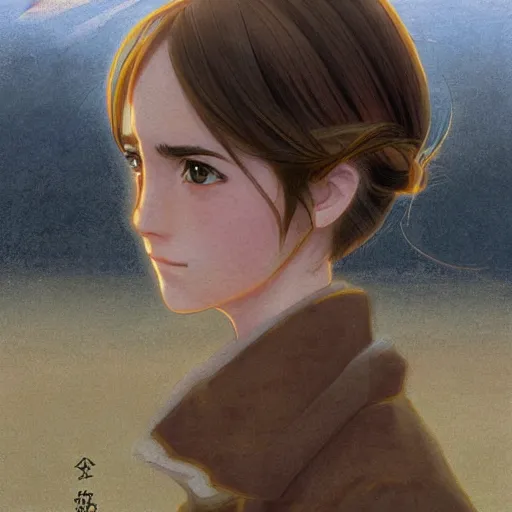 Prompt: anime emma watson by by Hasui Kawase by Richard Schmid