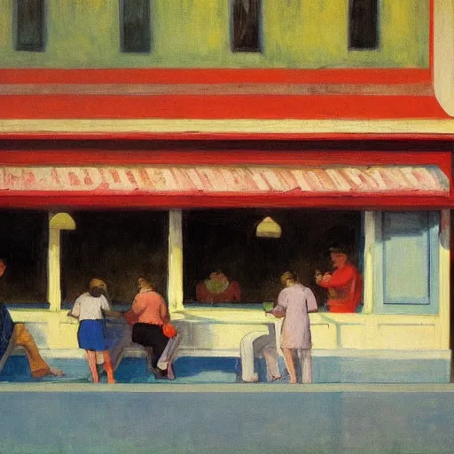 Image similar to A hawker centre painted by Edward Hopper