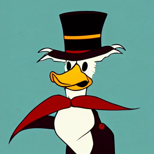 Prompt: a cartoon duck with a top hat and cane, a character portrait by Don Bluth, deviantart, furry art, character, deviantart hd, official art