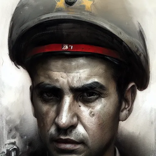 Image similar to portrait of a spanish communist jose diaz ramos, colourised, face portrait, epic, tragic, military art, fantasy, dieselpunk, hd shot, digital portrait, beautiful, artstation, comic style, by artgerm, guy denning, jakub rozalski, magali villeneuve and charlie bowater