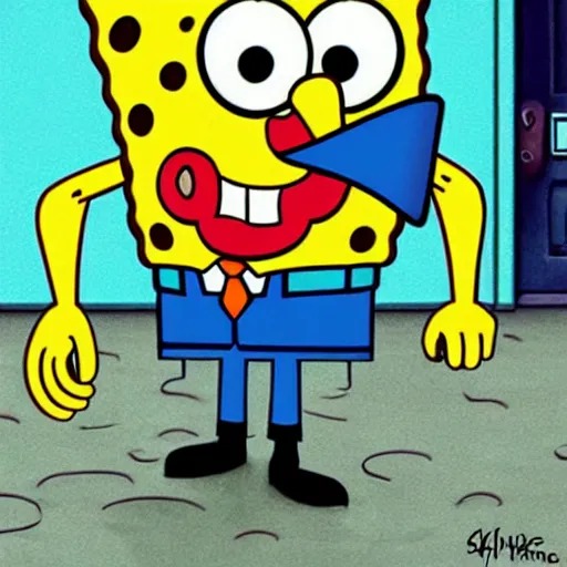 Prompt: SpongeBob, style of Alfred Hitchcock