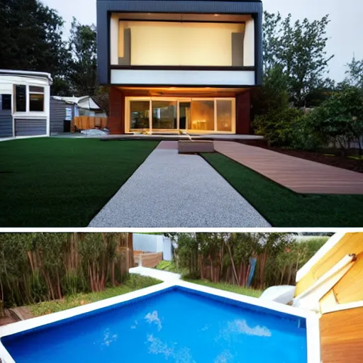 Image similar to house futurist, solar panel, amazing yard, trending design