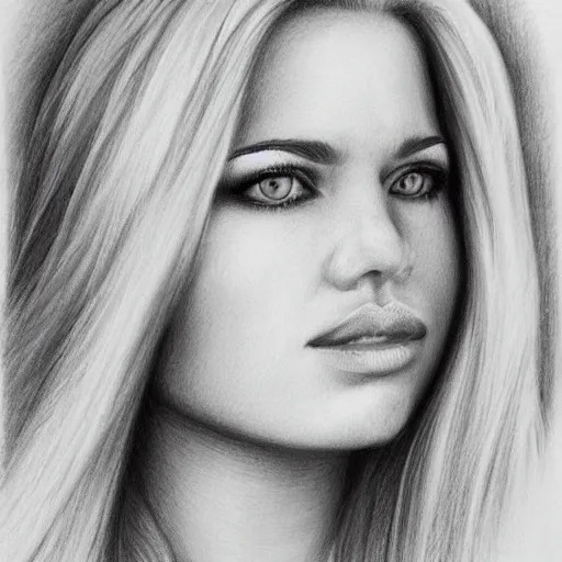 Prompt: highly detailed pencil sketch portrait of a beautiful woman with blonde hair