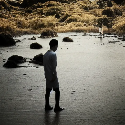 Prompt: a portrait of a character in a scenic environment by Hiroshi Hamaya