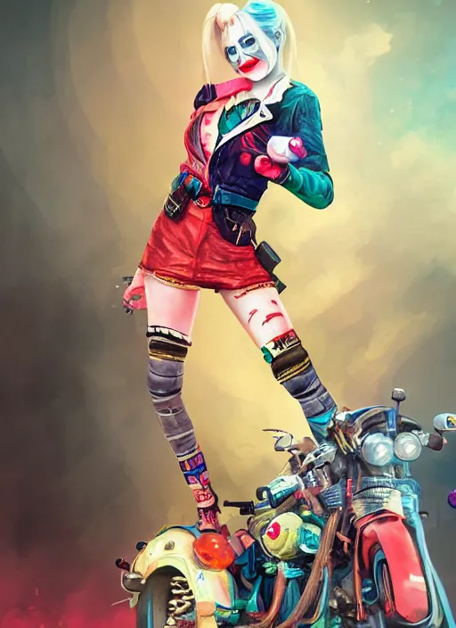 Image similar to detailed full body concept art illustration colorful pastel painting of an harley quinn pilot in full intricate clothing, ultra detailed, digital art, octane render, 4K