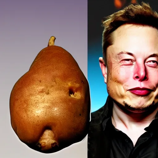 Prompt: elon musk's head carved from a potato