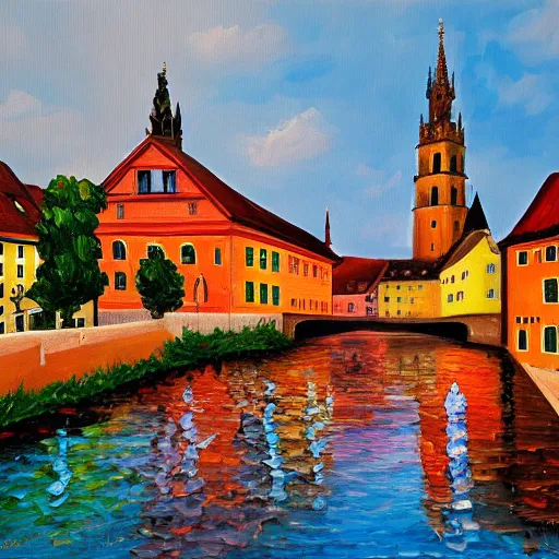 Image similar to a beautiful impasto oil painting of the city of regensburg, ratisbona, digital art