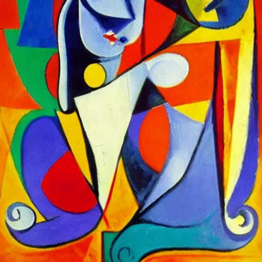 Prompt: A beautiful abstract painting Dicen que el hombre no es hombre mientras no oye su nombre de labios de una mujer. by Pablo Ruiz Picasso intuitive