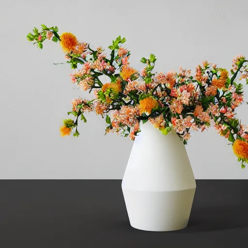 Image similar to a photo of 8k Ikebana in flower vase, wide angle, sony a7r3, ultra detail, photorealistic, in simple background