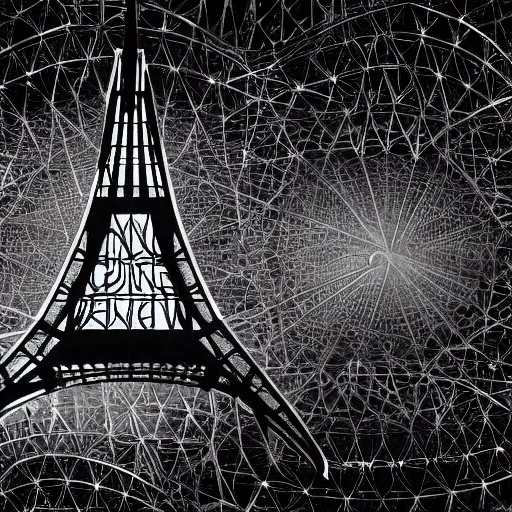 Image similar to A beautiful intricate 8K award-winning cinematic movie photograph of the future Eiffel Tower completely hidden by signs of corporate logos in the year 2043, by Bruno Delbonnel