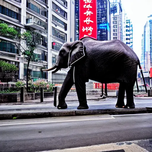 Prompt: an elephant on the streets of shanghai, cyberpunk, futuristic