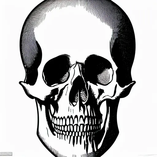 Image similar to one anatomical skull on white background, art by james o barr and albrecht durer, woodblock print, engraved, black and white, vector, vector art