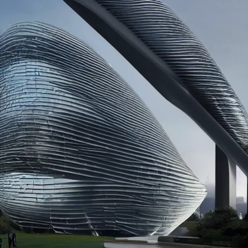 Prompt: A futuristic architectural masterpiece by Zaha hadid, detailed