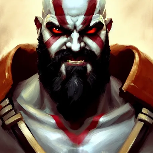 Image similar to Greg Manchess portrait painting of Kratos as Overwatch character, medium shot, asymmetrical, profile picture, Organic Painting, sunny day, Matte Painting, bold shapes, hard edges, street art, trending on artstation, by Huang Guangjian and Gil Elvgren and Sachin Teng