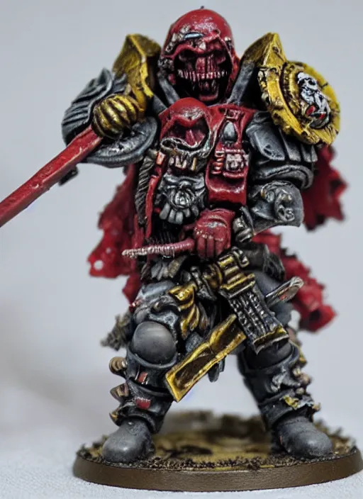 Image similar to 8 0 mm resin detailed miniature of a warhammer 4 0 k barbaric warror, bloody, chains, product introduction photos, 4 k, full body,