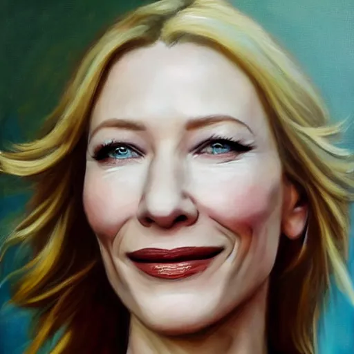 Image similar to realistic oil painting of cate blanchett