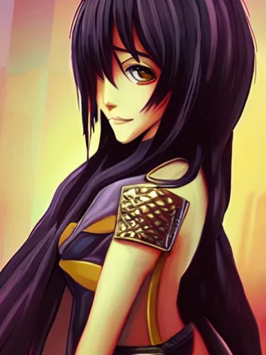 Image similar to a portrait of an attractive knight female anime character with long hair, artgerm