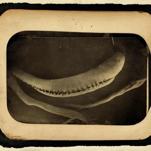 Image similar to underwater tintype photo of a giant squid