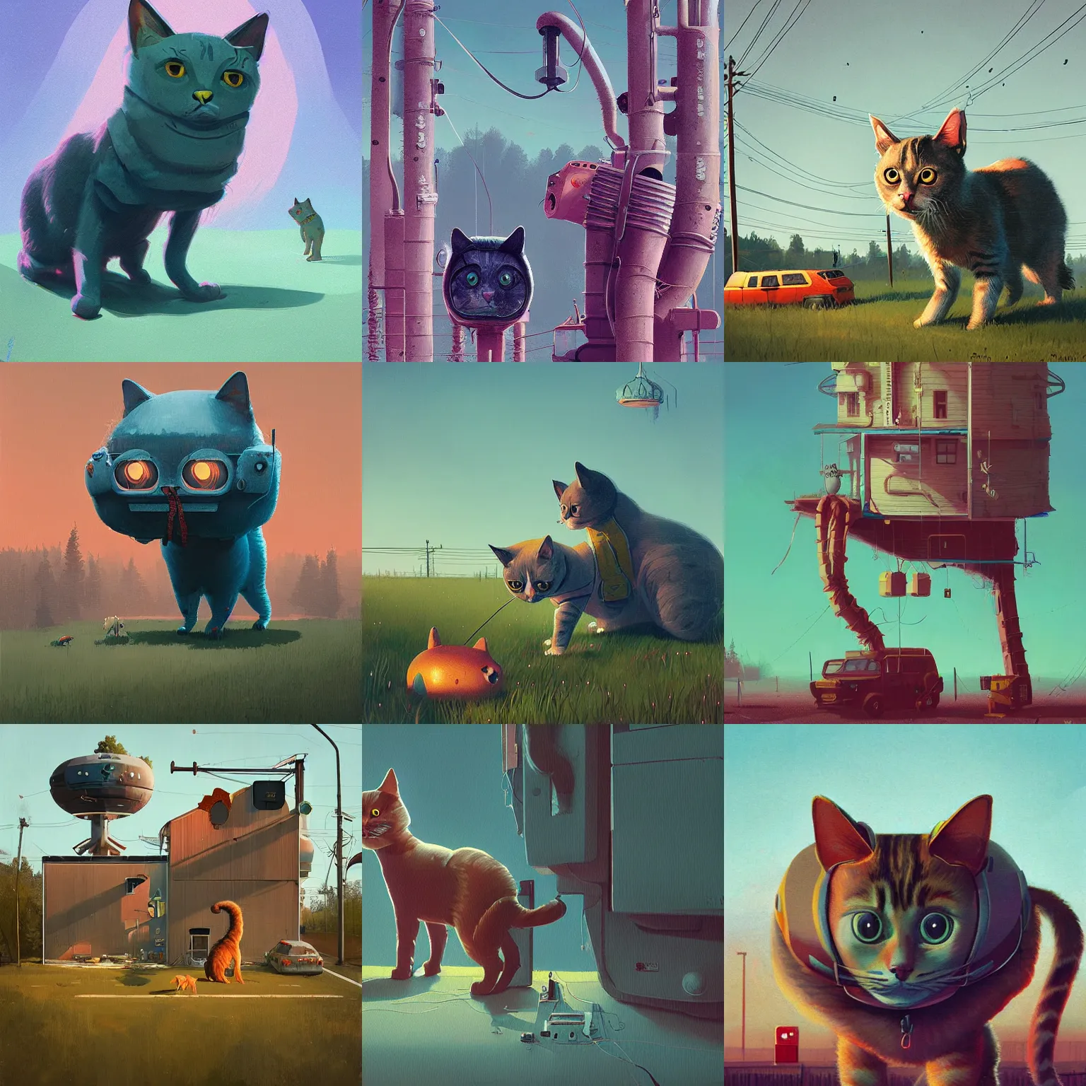 Prompt: cat cute stalenhag by simon