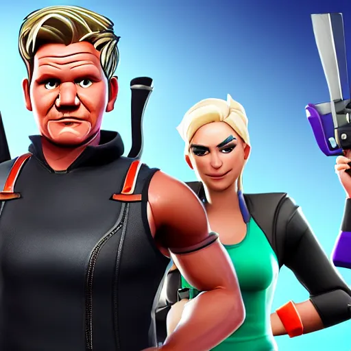 Image similar to gordon ramsay as fortnite character, gameplay screenshot