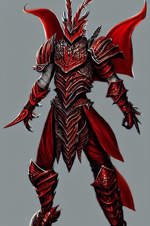 Prompt: beautiful, video - game concept art of an elegant, intricatem beautiful red draconic - plate full body armor. artstation, rpg, beautiful complex background. darksouls, runescape, skyrim, final - fantasy, diablo 3. by milica celikovic, yann blomquist, neil richards