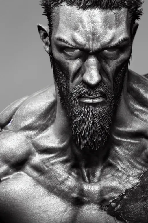 Image similar to a single muscular man wearing torn clothes, looking to the right, profile picture, hyperrealistic, concept art, octane render, unreal engine 5, trending on artstation, high quality, highly detailed, 8 k, dramatic lighting, cinematic, high coherence, anatomically correct, five fingers, digital art, seductive, black and white, big beard, epic