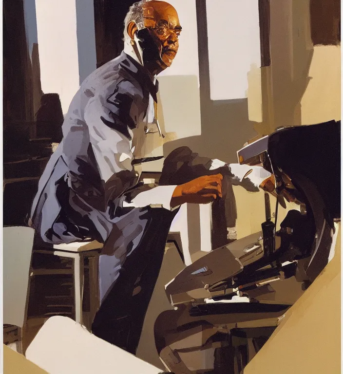 Prompt: Stephen McKinley Henderson as Thufir Hawat mentat human computer painted by Syd Mead