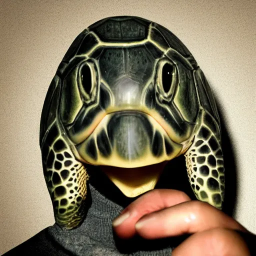 Prompt: turtle headed human, mugshot, sharp focus, smoke