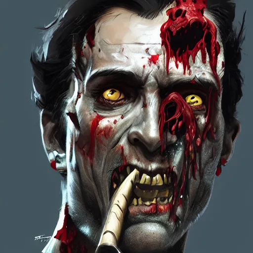 Image similar to A portrait of Ash Williams, zombie, art by greg rutkowski, matte painting, trending on artstation