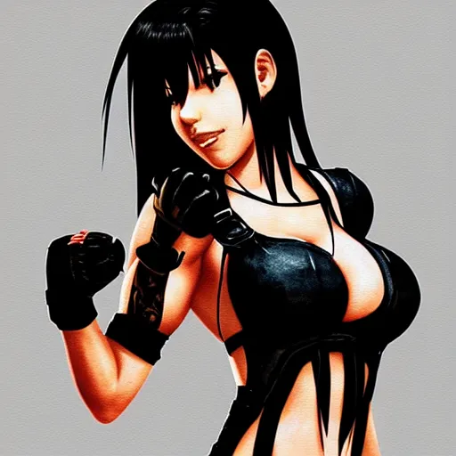 Image similar to high quality art of tifa lockhart with tattoos, trending on artstation