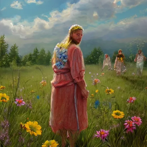 Image similar to midsommar 3, oil painting, ultradetailed, artstation, ultradetailed, digital painting, ultradetailed