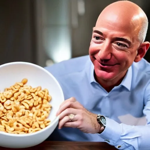Prompt: jeff bezos eating a bowl of cereal