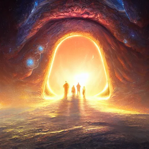 Image similar to A hyperdetailed digital oil painting of A doorway to the galaxy, Trending on ArtStation and DeviantArt