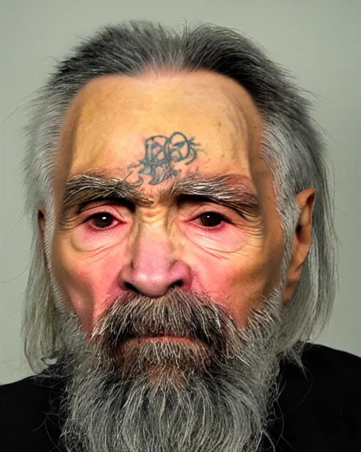 Prompt: Charles Manson as Odin, professional portrait photograph, DSLR photography