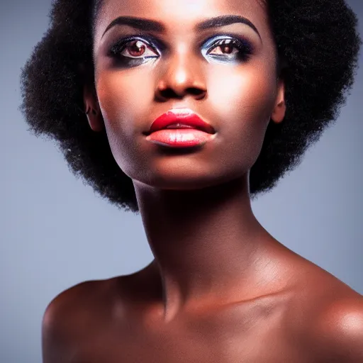 Image similar to Photo of a African woman ,bold, self confidence, cinematic, light makeup focus