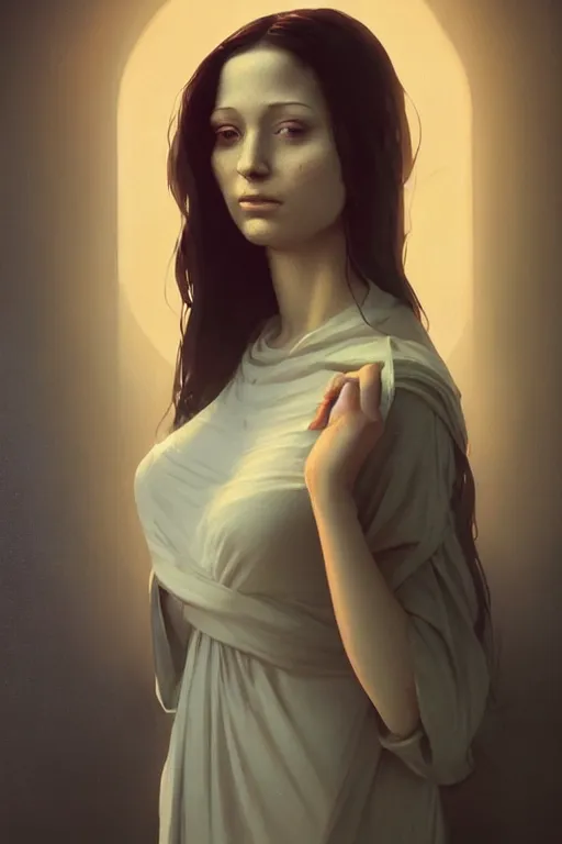 Image similar to beautiful portrait of a woman, negative no not mona lisa pose, gta v, stephen bliss, unreal engine, fantasy art by greg rutkowski, loish, rhads, ferdinand knab, makoto shinkai and lois van baarle, ilya kuvshinov, rossdraws, tom bagshaw, global illumination, radiant light, detailed and intricate environment