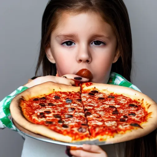 Prompt: girl eating boneless pizza