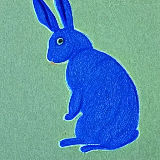 Image similar to bunny drawn in blue crayon