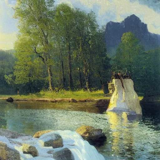 Image similar to oil painting, albert bierstadt, hans dahl, theodor kittelsen, hermann hendrich, Konstantin Yakovlevich Kryzhitsky