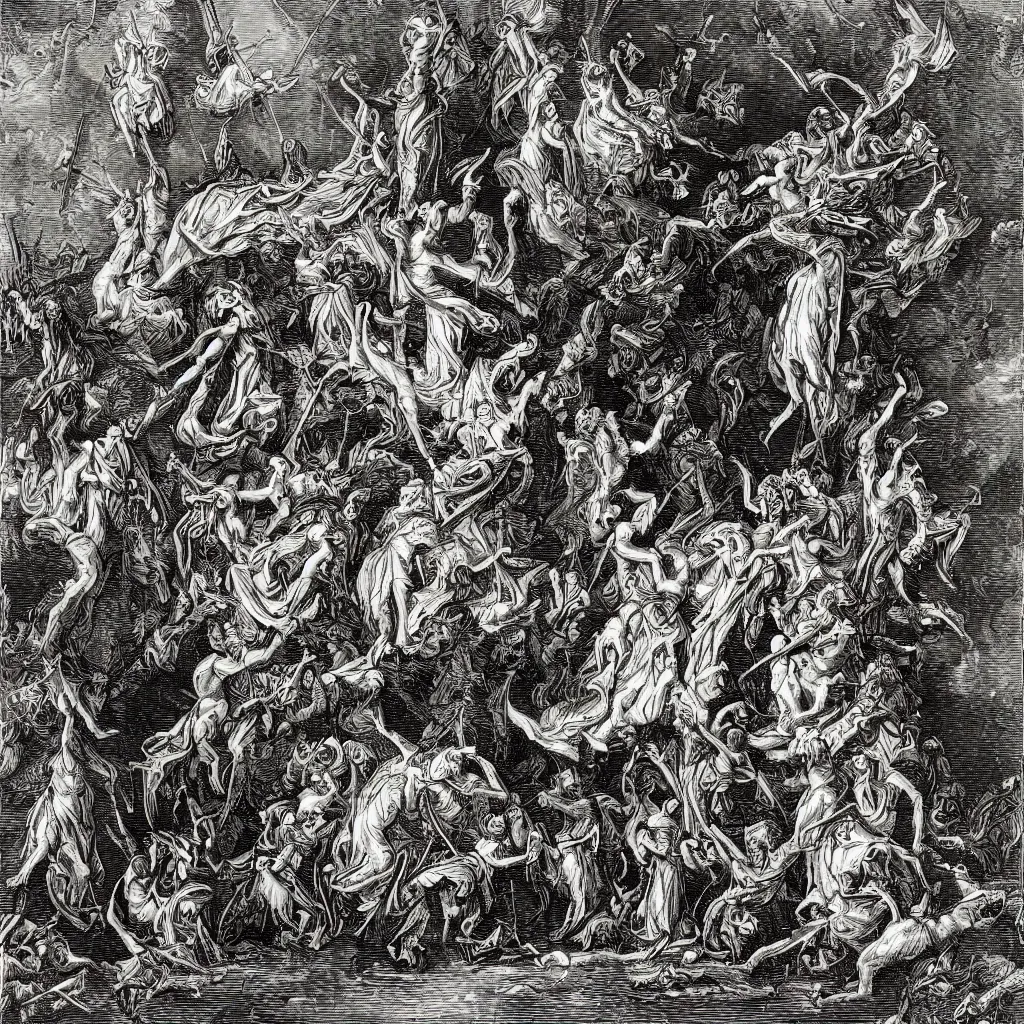 Image similar to gustav dore style of wow, simple detailed