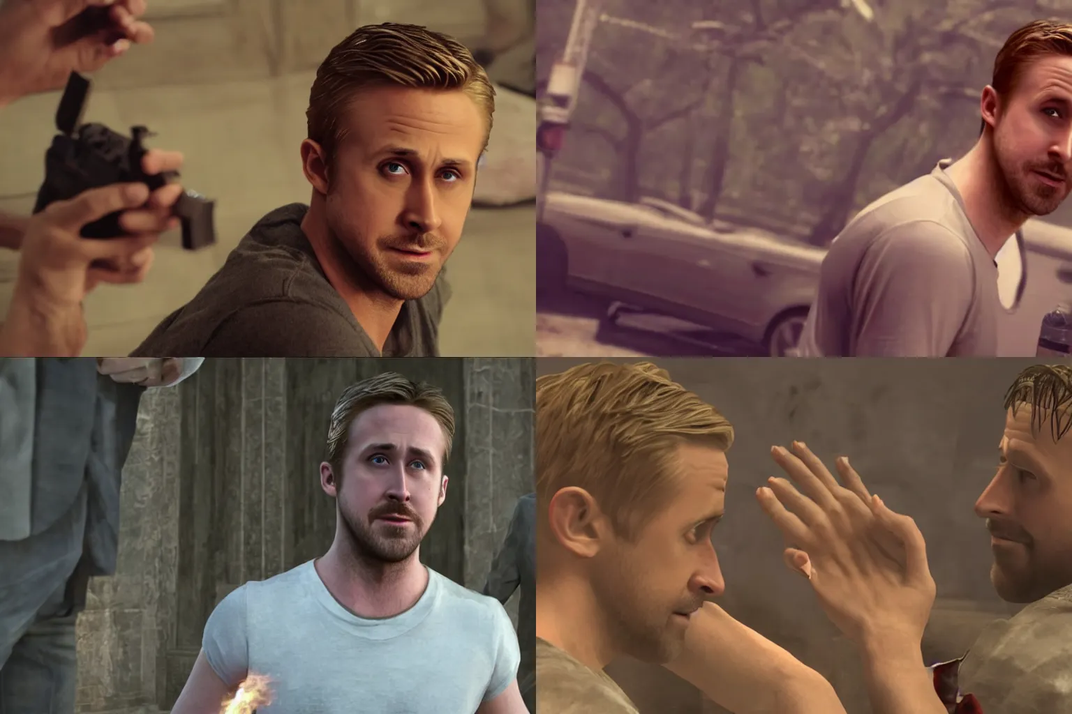 Prompt: ryan gosling death scene, in-game screenshot